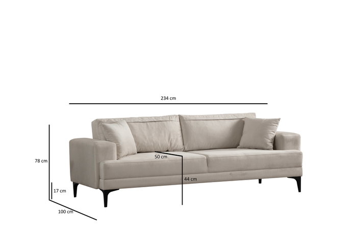 Atelier Del Sofa Sofá de 3 Plazas Astana 3 Seater - Ecru, Largo 234cm, Ancho 100cm, Alto 78cm